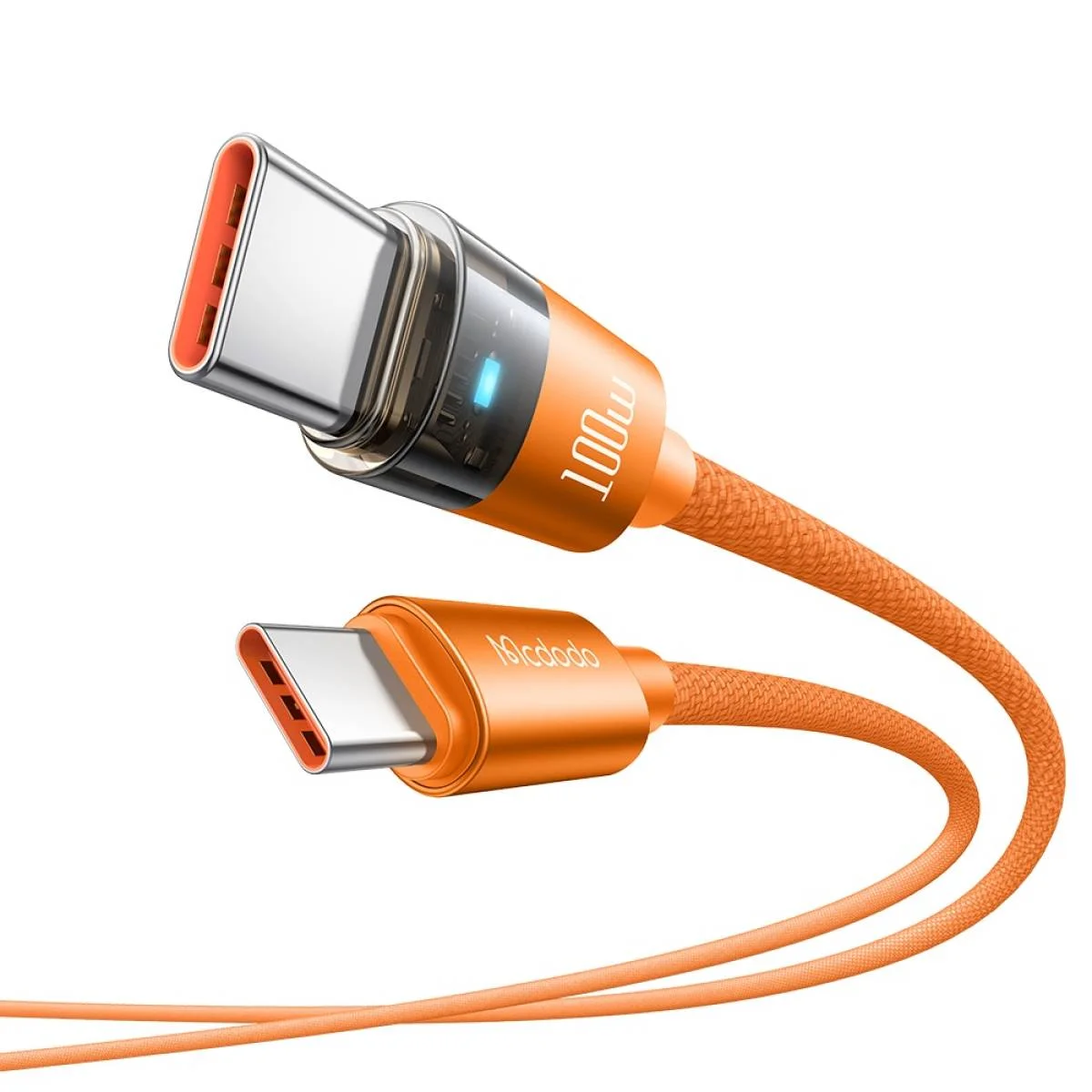 Mcdodo CA-5585 100W USB-C to USB-C Transparent Charging Cable with Light, 1.5m, Orange
