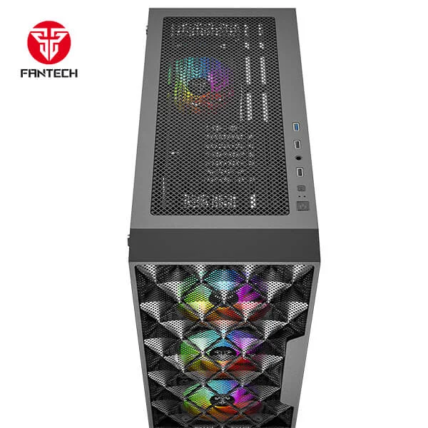 صندوق كمبيوتر Fantech RHOMBUS XL CG84 ميد تاور مع 4 مراوح ARGB - أسود - Thumbnail 6