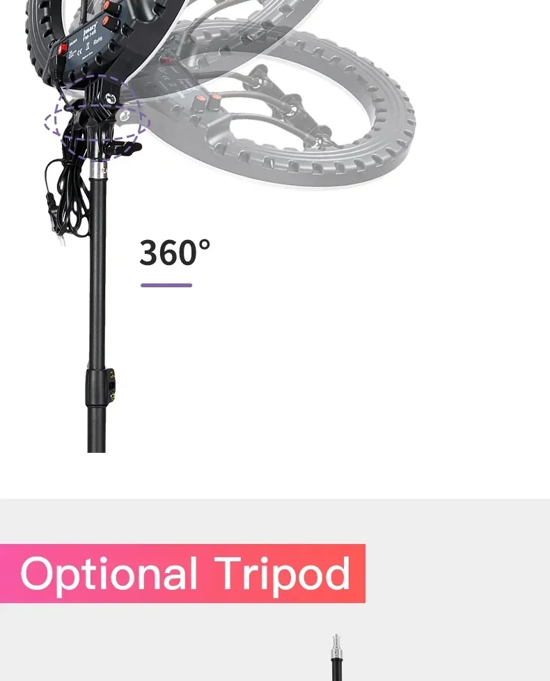 إضاءة حلقية LED Jmary FM-14R مقاس 14 إنش للبث المباشر والتصوير - أسود - Image 21