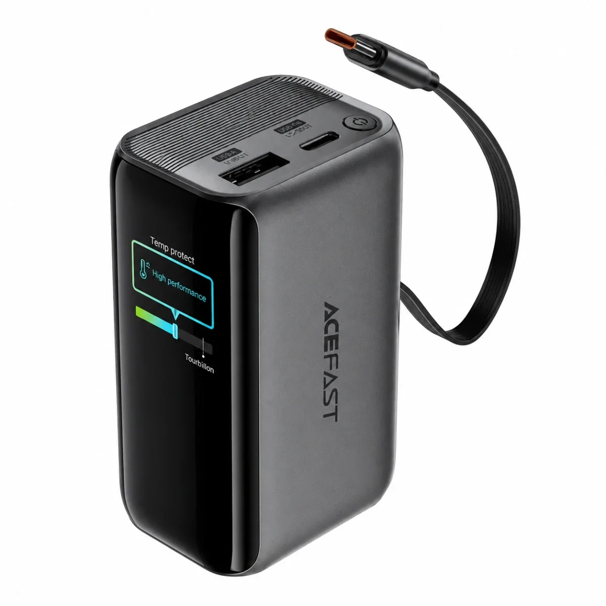 ACEFAST PB0902 10000mAh 45W PD Power Bank with Retractable USB-C Cable and TFT Display