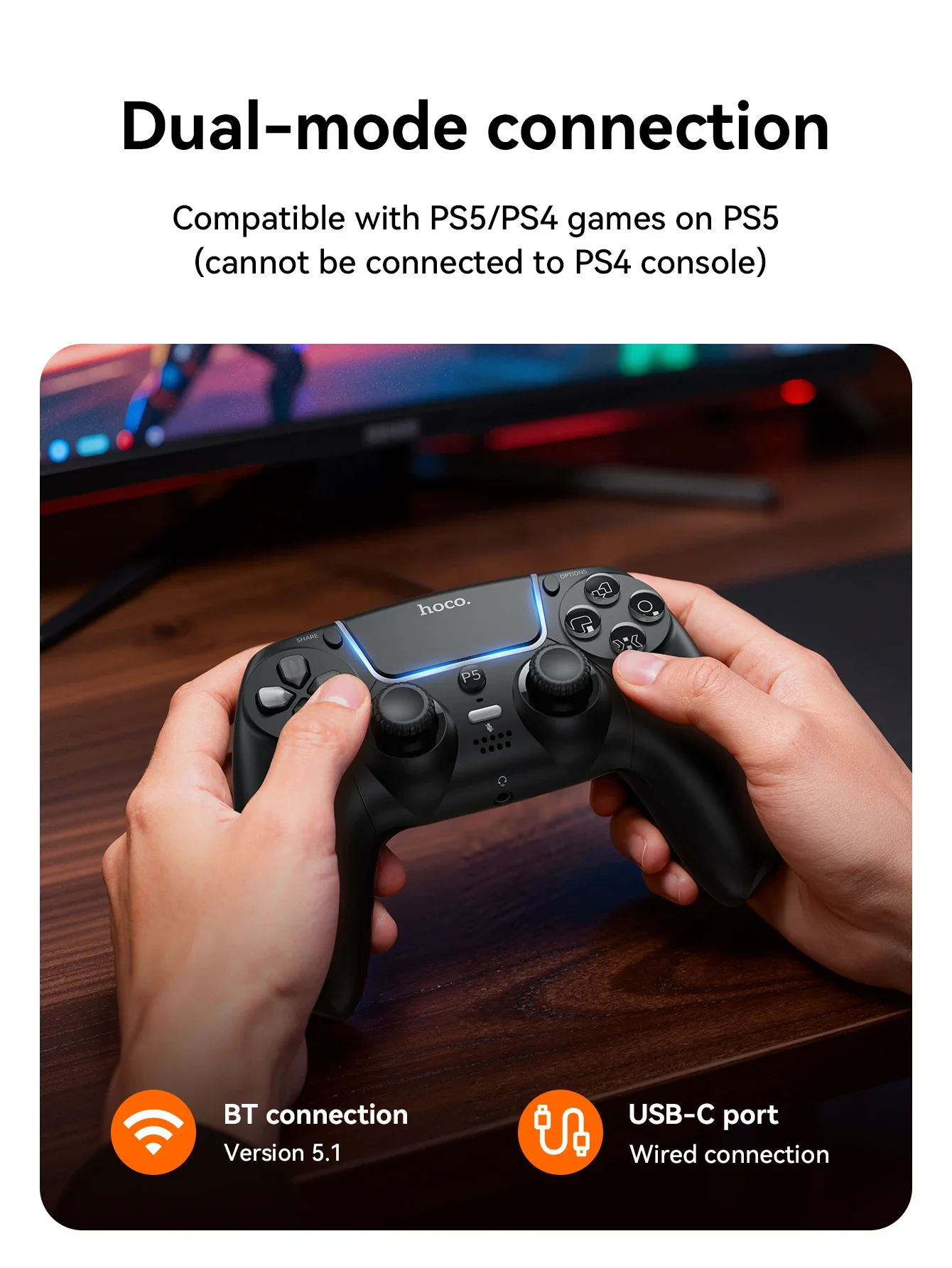 يد تحكم ألعاب لاسلكية HOCO GA32 Dragon لجهاز PS5 بتقنية Bluetooth 5.1 وبطارية 600mAh أبيض - Image 15