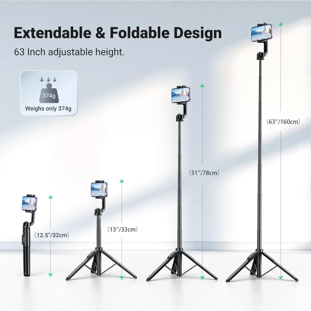 Ugreen 15062 Tripod Selfie Stick with Bluetooth Remote, 1.6m - Thumbnail 3