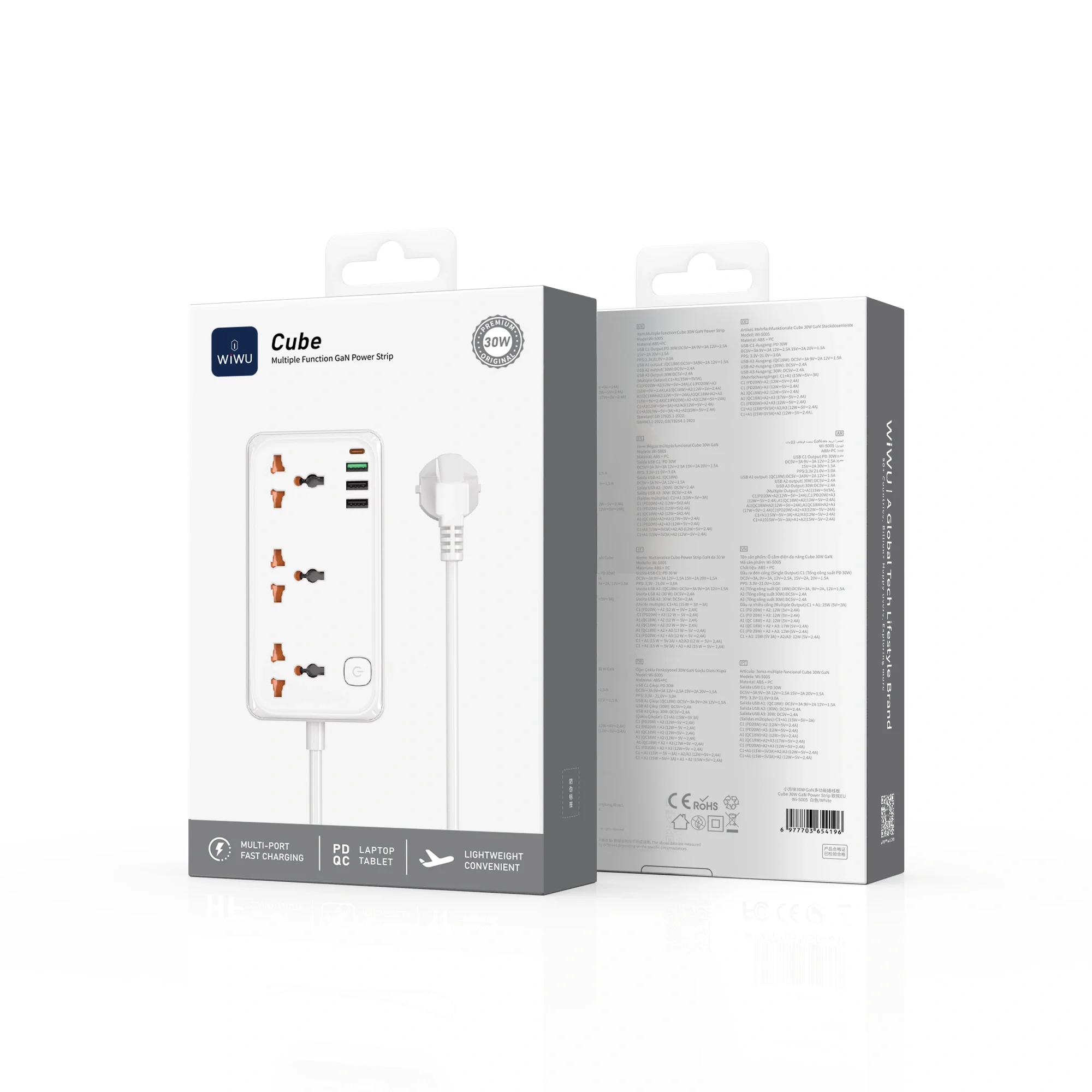 مشترك كهرباء WIWU Wi-S005 7 في 1 بقدرة 30 واط مع 3 مقابس عالمية و3 USB وUSB-C - قابس بريطاني - Image 19