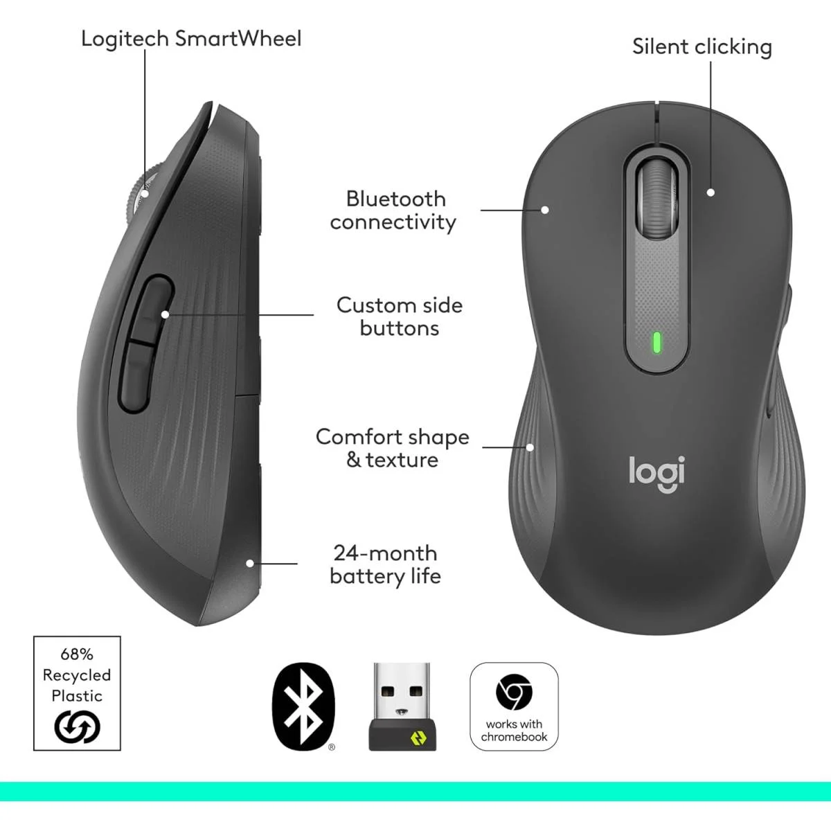 Logitech Signature M650 L Left-Handed Wireless Mouse, Large, Graphite, 2-Year Battery - Thumbnail 3