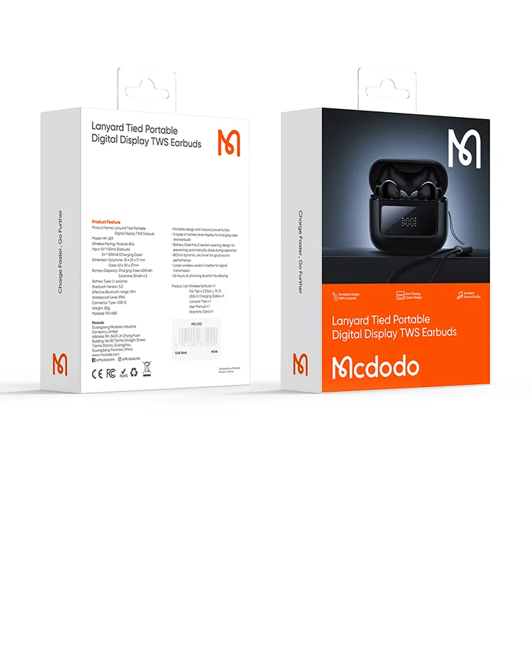 Mcdodo HP-3290 Wireless Earbuds with Bluetooth 5.3, Digital Display & 13mm Drivers - Black - Thumbnail 23