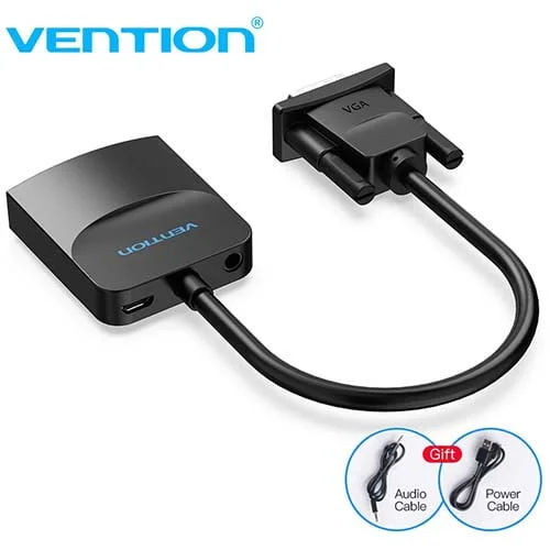 Vention ACNBB VGA Male to HDMI Female Converter, 3.5mm Audio & microUSB Power Cables, 0.15m, Black - Image 2