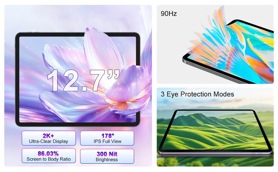 تابلت ألعاب BlackView Link 8 بشاشة 12.7 إنش، Android 15، Helio G100، رام 6+12GB، 256GB، 90Hz، 2K+، أزرق Dawn Blue - Thumbnail 12