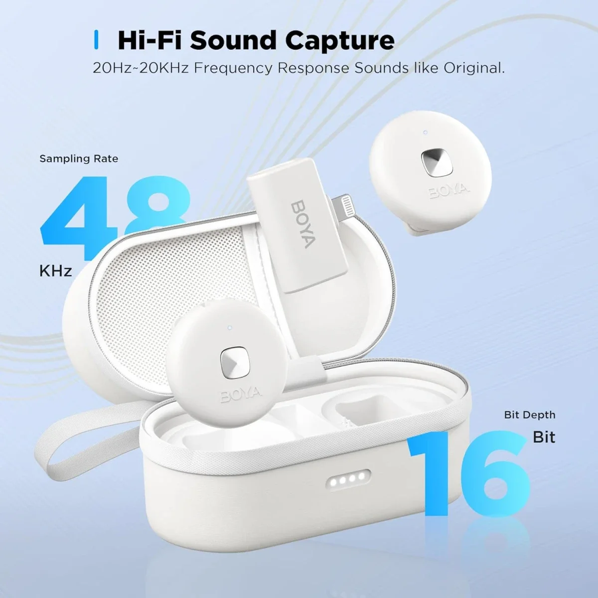 Boya Omic-D Wireless Lavalier Microphone for iPhone, MFi Certified, White - Thumbnail 2