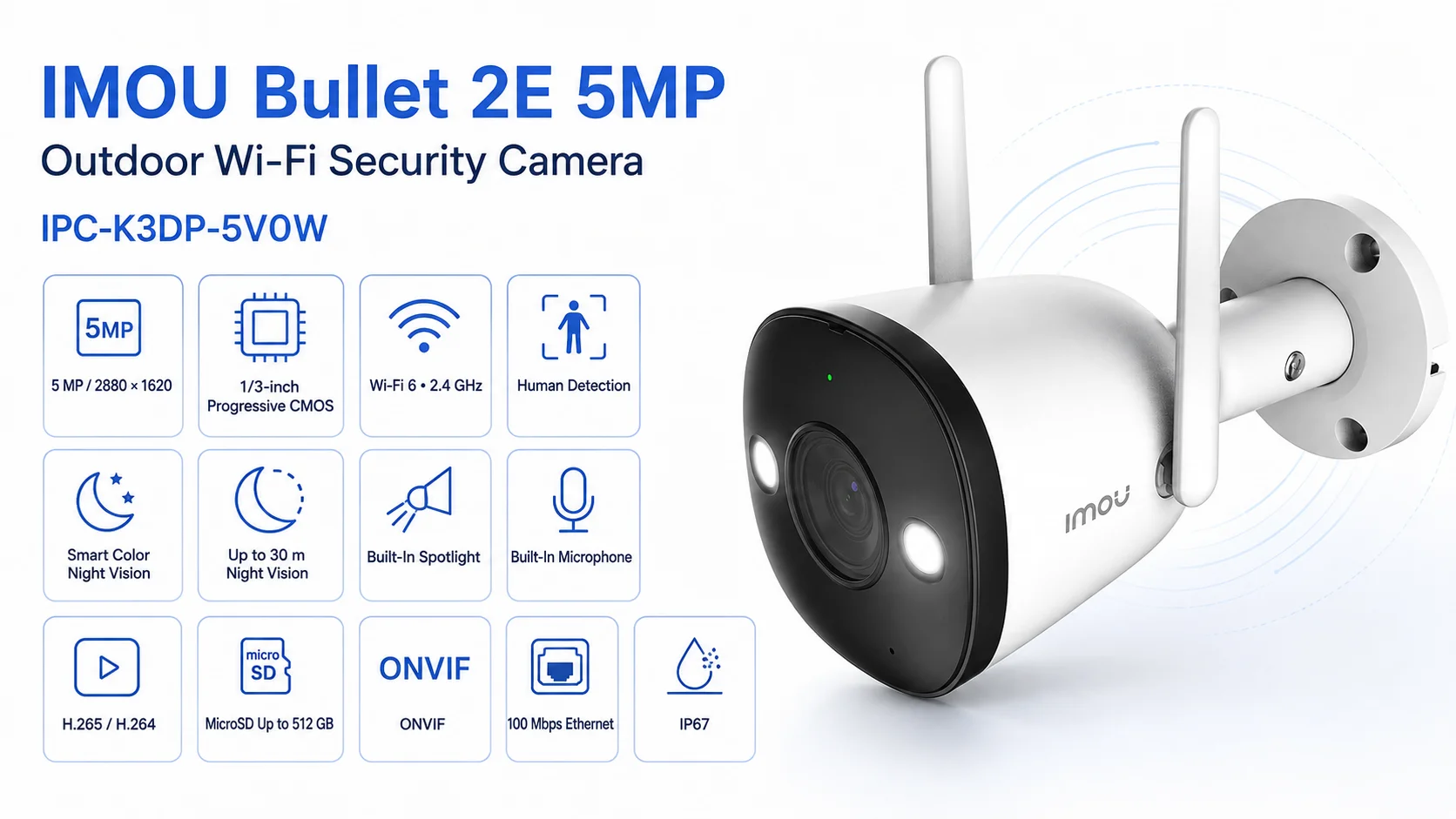 IMOU Bullet 2E Pro 5MP Wi-Fi Outdoor Security Camera 3.6mm - Thumbnail 7