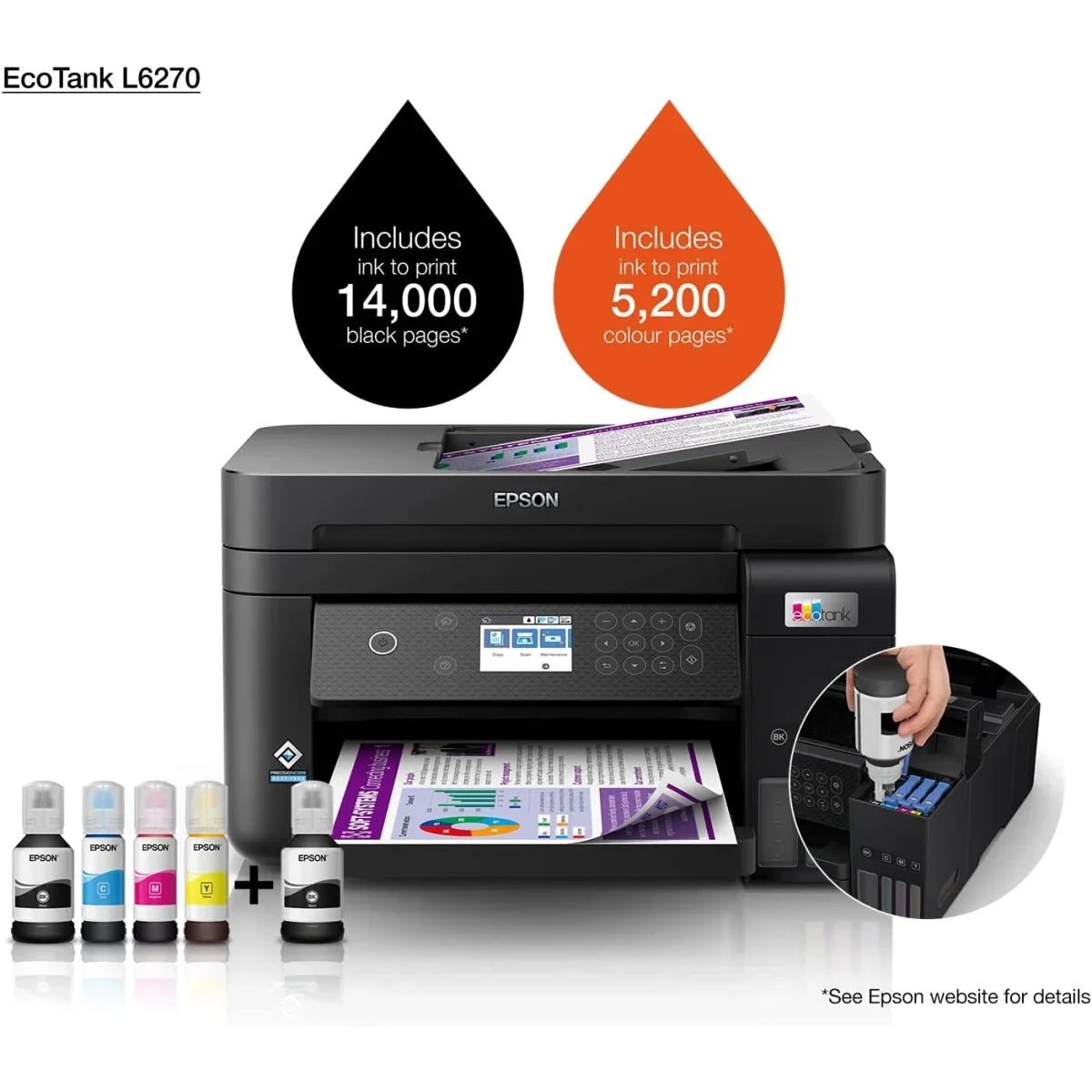 EPSON EcoTank L6270 3-in-1 A4 Color Ink Tank Printer with ADF, Wi-Fi & LCD Screen - Image 3