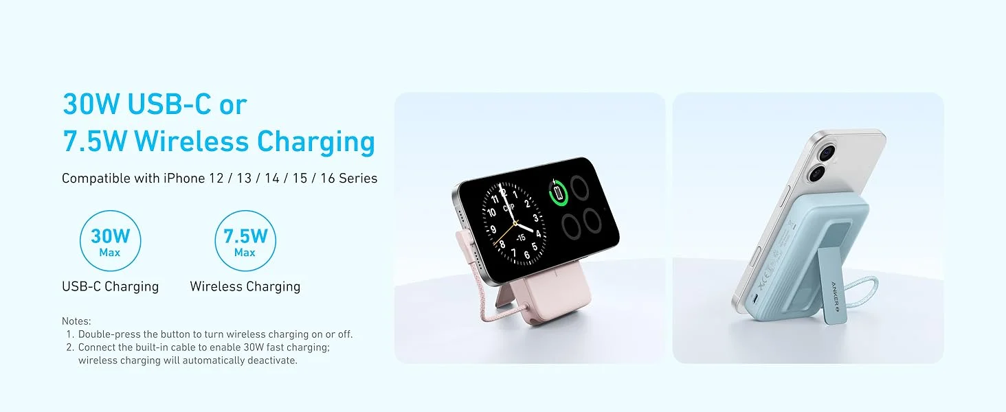 Anker Zolo 10000mAh Magnetic Power Bank with 30W Fast Charging, Built-In USB-C Cable & Stand - Blue - Thumbnail 12