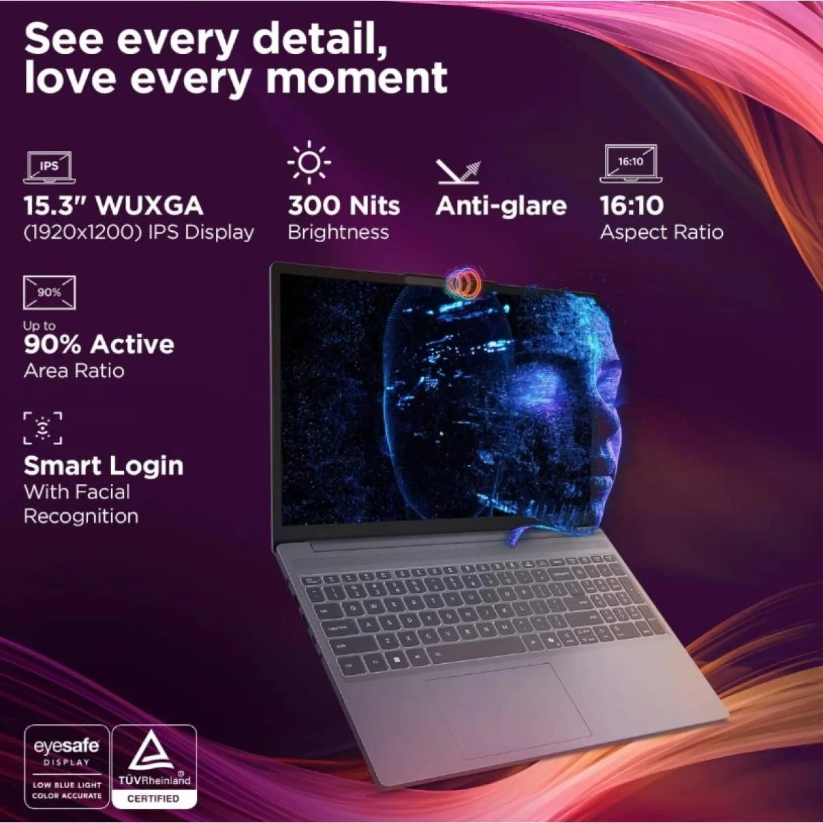 Lenovo IdeaPad Slim 3 Laptop, 15.3 Inch FHD+ IPS Display, Intel Core i5-13420H, 8GB RAM, 512GB SSD, Luna Grey - Image 3