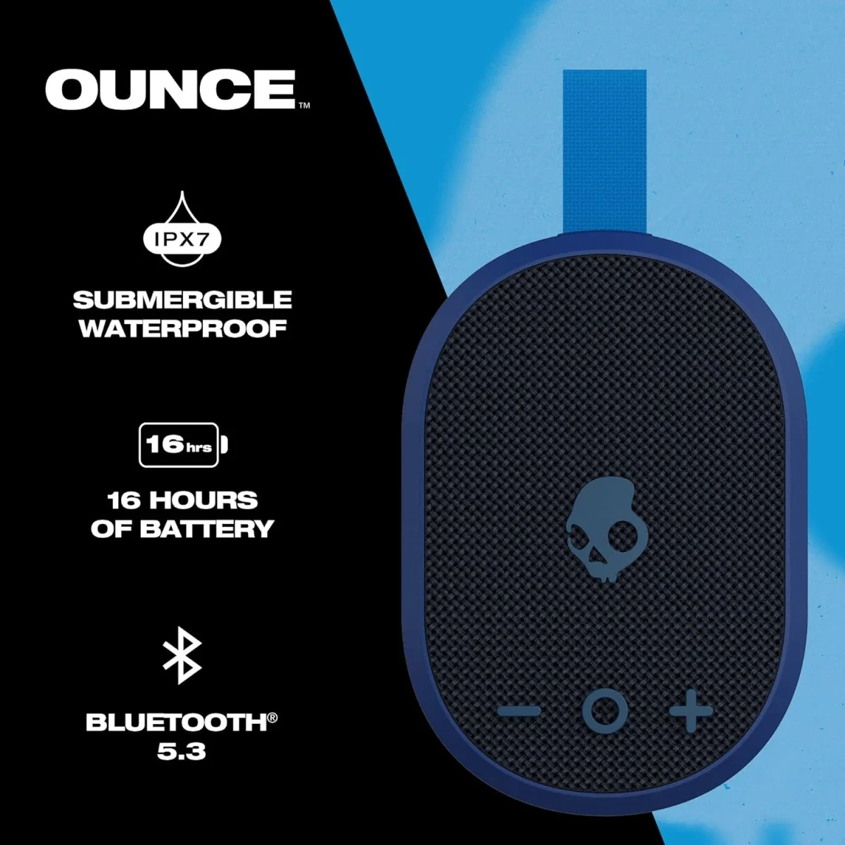 Skullcandy Ounce Wireless Bluetooth Mini Portable Speaker, IPX7 Waterproof, 16-Hour Battery, Navy - Image 4