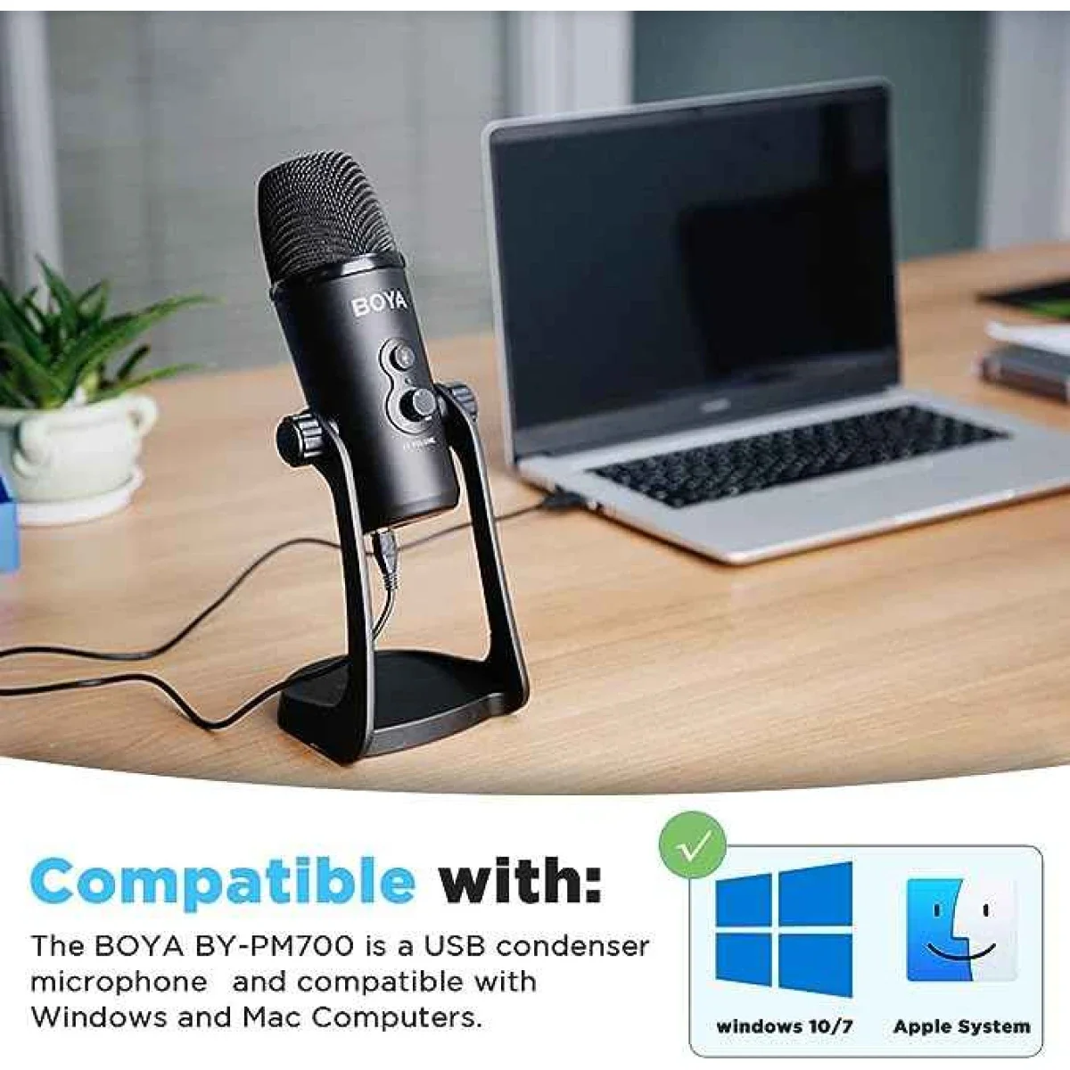 Boya BY-PM700 Multi-Pattern USB Microphone with 16-Bit/48kHz Audio - Black - Thumbnail 2