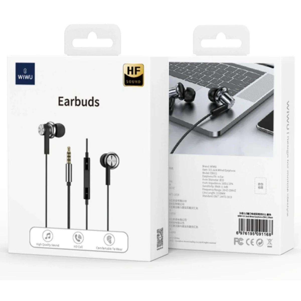 WIWU EB-311 Wired Stereo Earbuds with Microphone, 3.5mm Audio Jack, 1.1m Cable - Black - Thumbnail 8