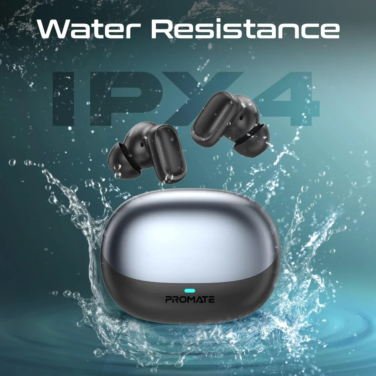 Promate Lush-Pro True Wireless Stereo Earbuds with IntelliTouch Controls, HD Microphone & IPX4 Water Resistance - Black - Thumbnail 8