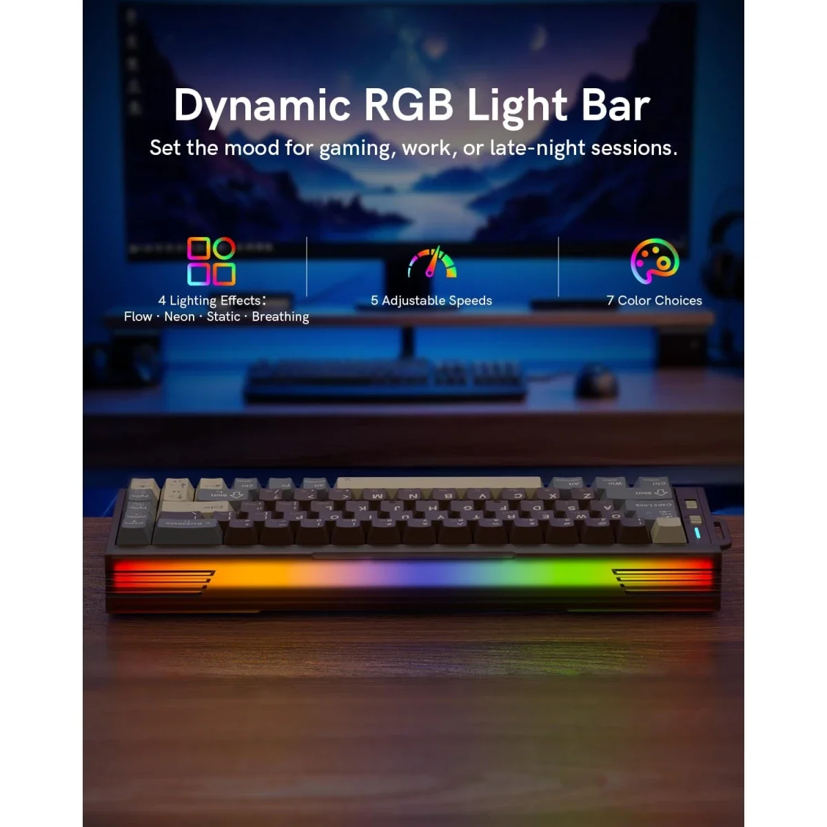 Redragon K752 60% Tri-Mode Wireless Mechanical Gaming Keyboard with RGB - Thumbnail 4