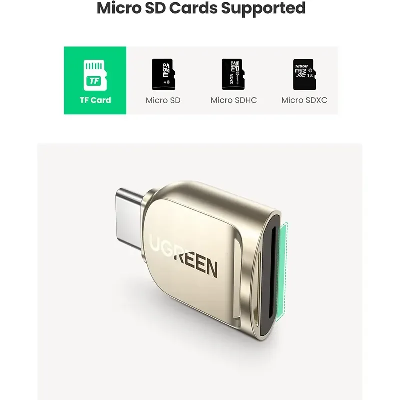 قارئ بطاقات Ugreen 80124 من USB-C إلى Micro SD بهيكل من سبيكة الزنك - Image 7