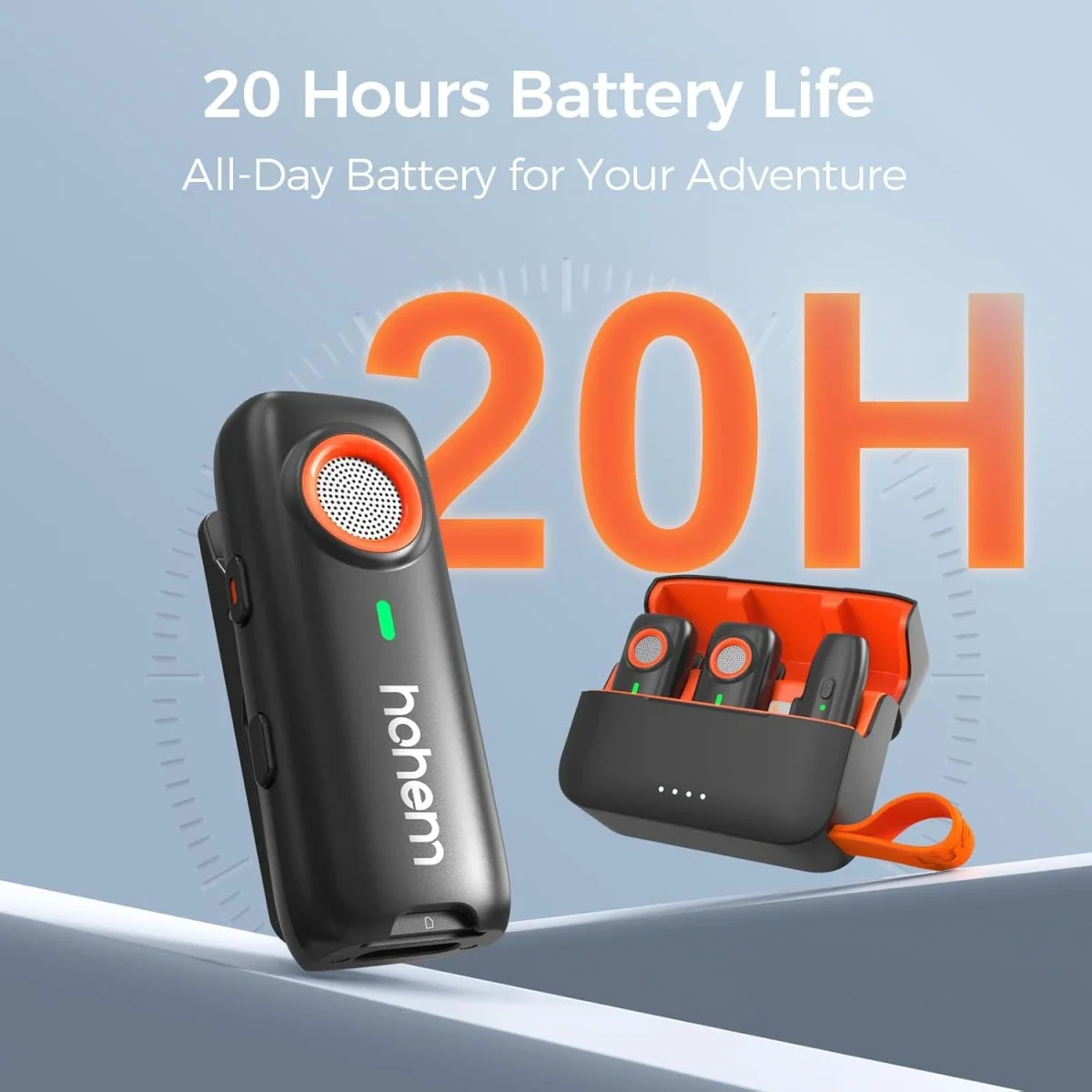 ميكروفون لافالير لاسلكي Hohem MIC-01 مع إلغاء ضوضاء DSP و2 مرسل + 1 مستقبل وعلبة شحن، أبيض - Image 7