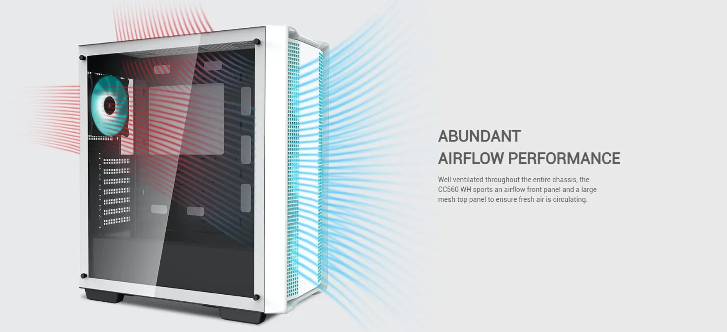 هيكل ألعاب DeepCool CC560 V2 متوسط الحجم Mid-Tower بزجاج مقوى أبيض - Thumbnail 8