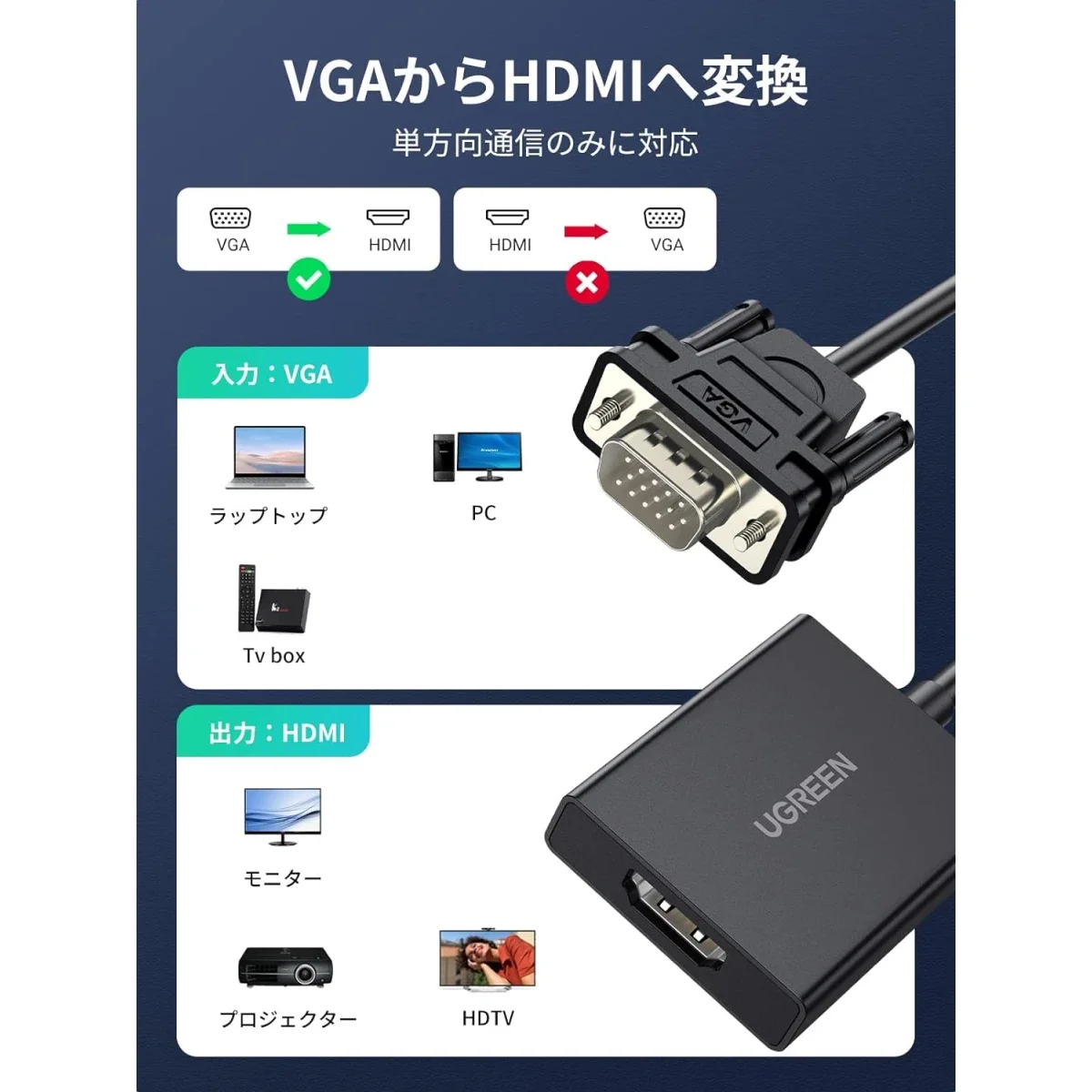 محول Ugreen VGA ذكر إلى HDMI أنثى 50945 - Thumbnail 2