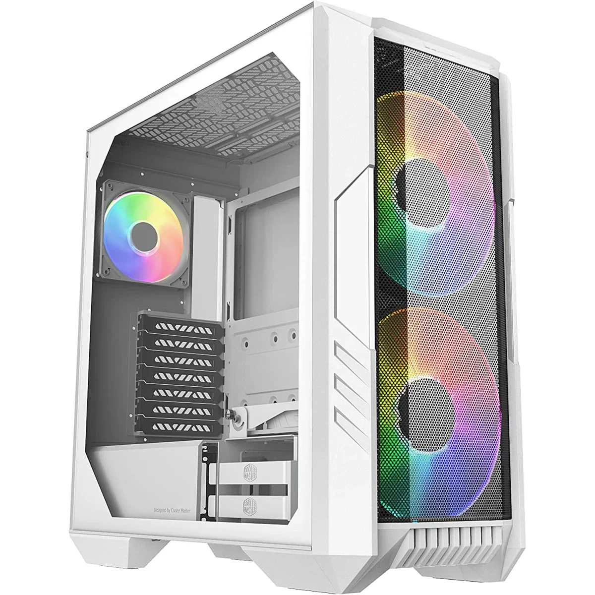 هيكل كمبيوتر Cooler Master HAF 500 White Edition متوسط حجم مع واجهه Mesh عاليه تهويه ومراوح ARGB وUSB 3.2 Gen 2 Type-C