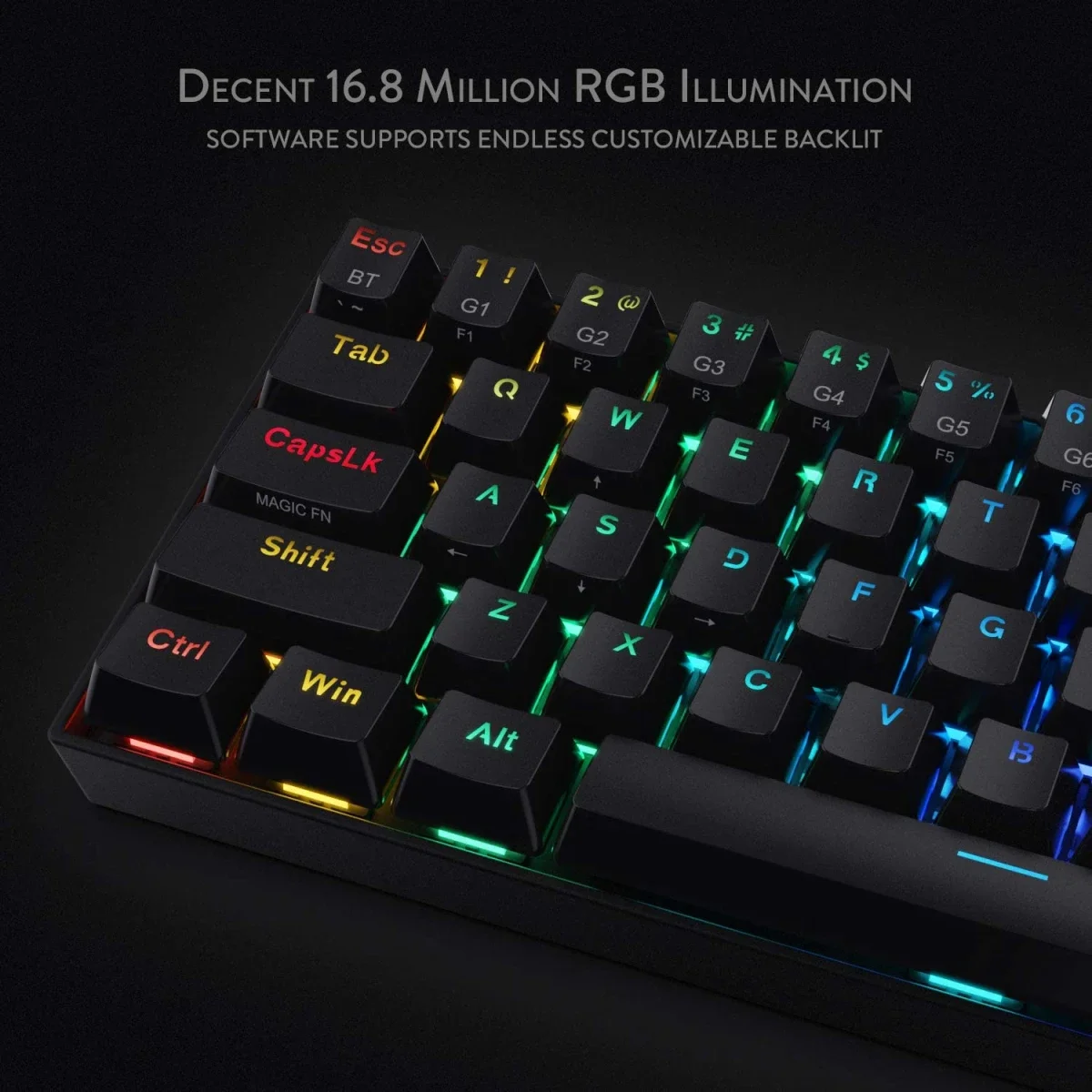 Redragon K530 Pro Draconic 60% Wireless RGB Mechanical Gaming Keyboard, 61 Keys, Brown Switches, Black - Thumbnail 5