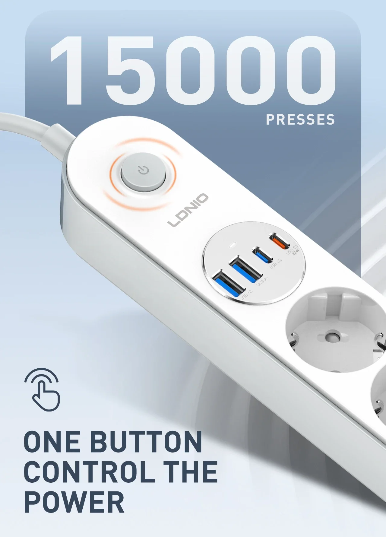 LDNIO SE1-C 20W PD Power Strip with 4 EU Outlets and 4 USB Ports - White - Thumbnail 11