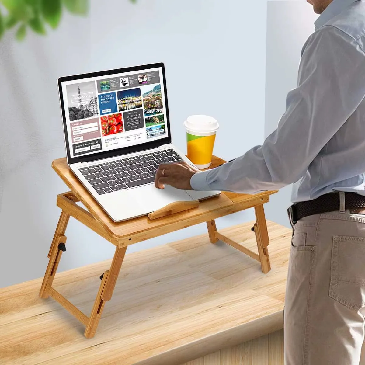 Bamboo Wooden Laptop Table with Drawer and Two Cooling Fans - Image 6