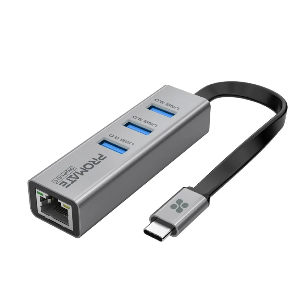 محول هب متعدد المنافذ Promate GigaHub-C USB-C مع إيثرنت 1000Mbps و3 منافذ USB 3.0 وسرعة 5Gbps