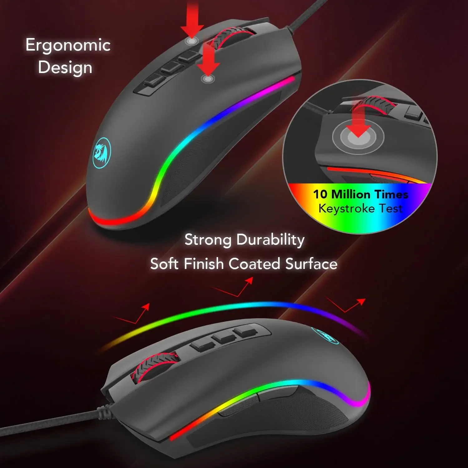 Redragon M711 Cobra RGB Gaming Mouse, 10,000 DPI, 7 Programmable Buttons - Thumbnail 6