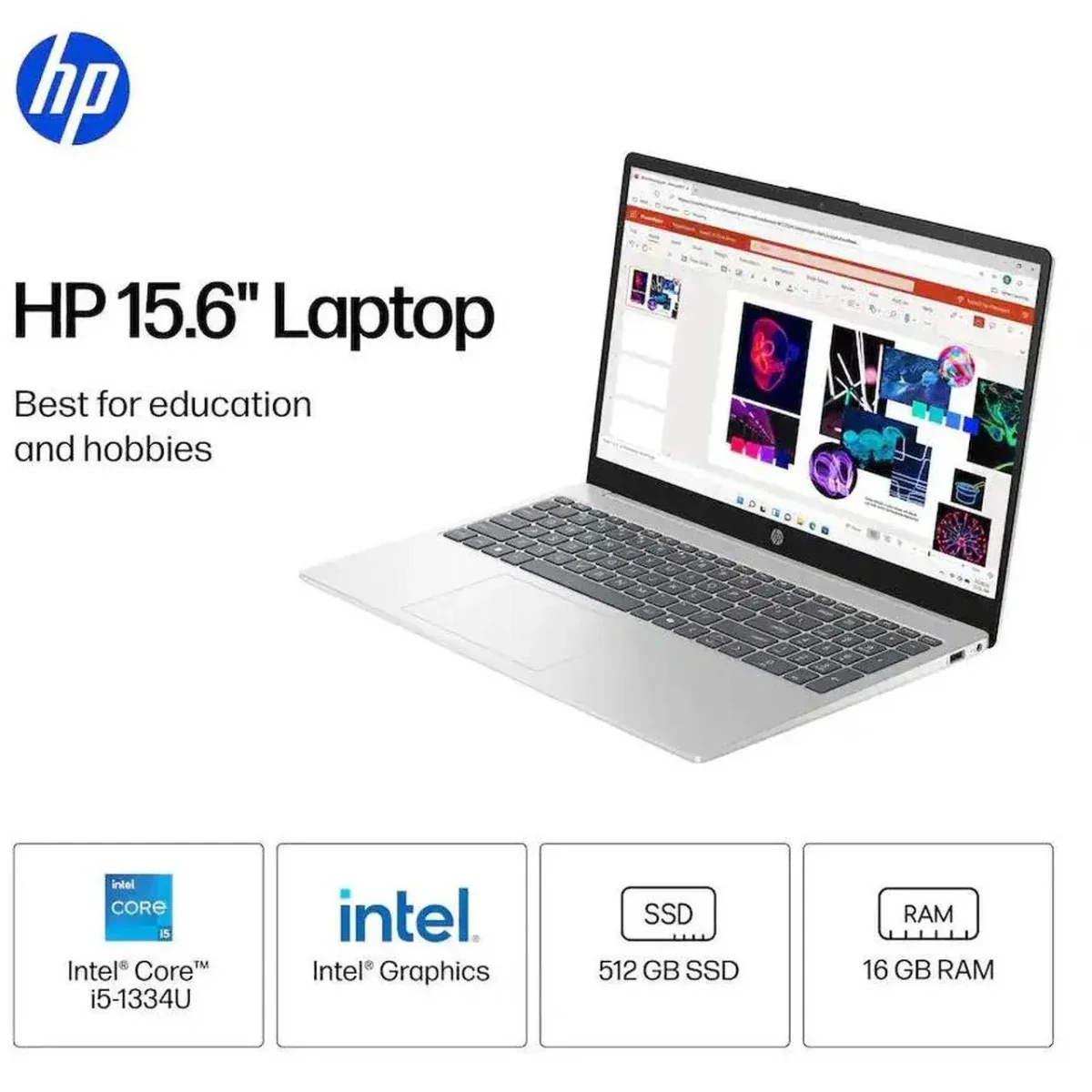 لابتوب HP 15-fd0215dx بشاشة 15.6 إنش FHD IPS تعمل باللمس، Intel Core i5-1334U، رام 16GB، SSD 512GB، فضي - Image 3
