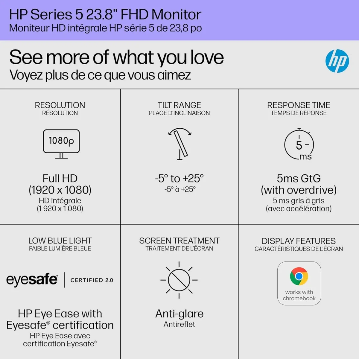 شاشة HP 524sw نحيفة للغاية 24 إنش IPS فل إتش دي 100 هرتز فضية وبيضاء - Image 6