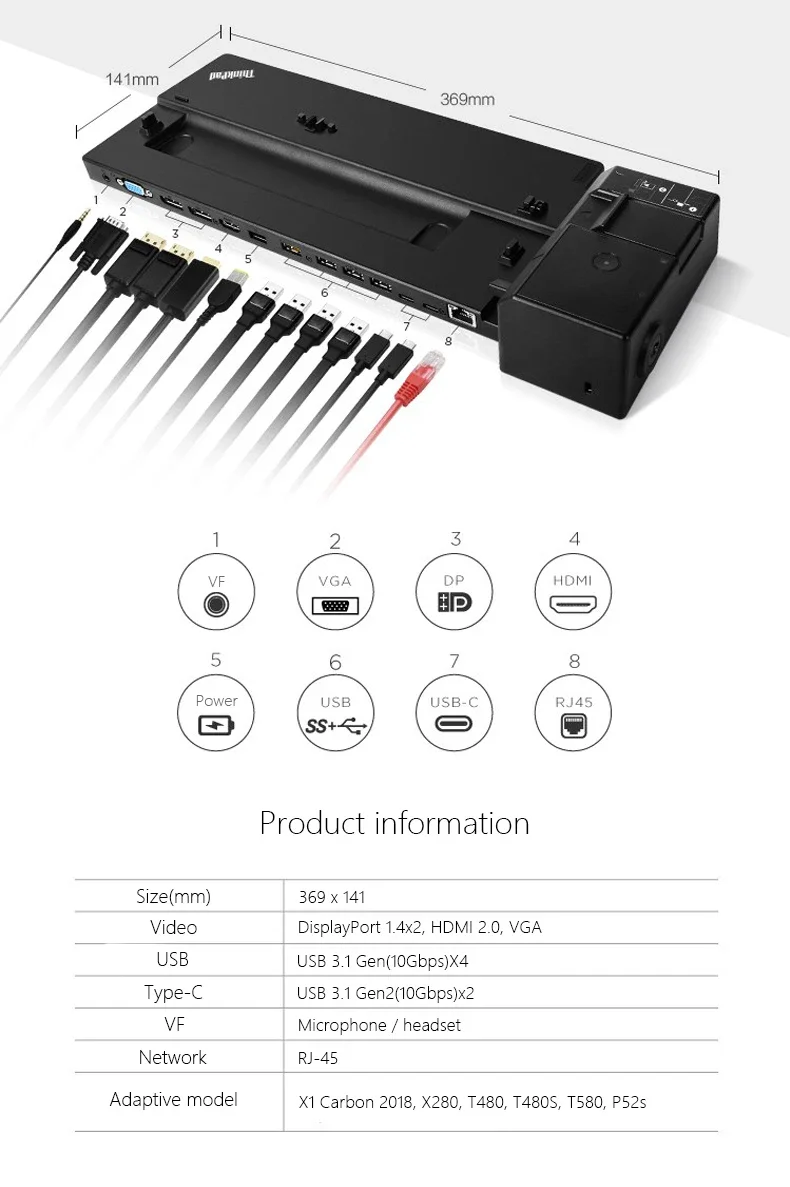 محطة إرساء Lenovo ThinkPad Ultra Docking Station 135W مع HDMI 2.0 وVGA و2x DisplayPort و2x USB-C 3.1 - Image 8