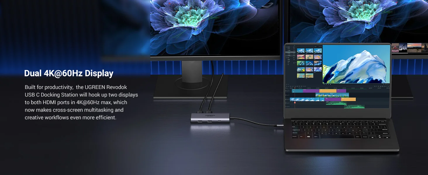 محطة إرساء USB-C 6 في 1 من Ugreen مع دقة مزدوجة 4K@60Hz و8K@30Hz و100W PD - Image 12