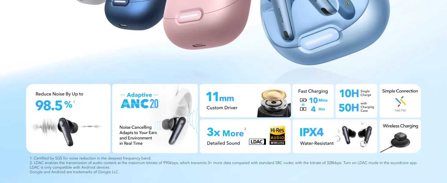 Anker Soundcore Liberty 4 NC Wireless Noise Cancelling Earbuds, Navy Blue - Thumbnail 8