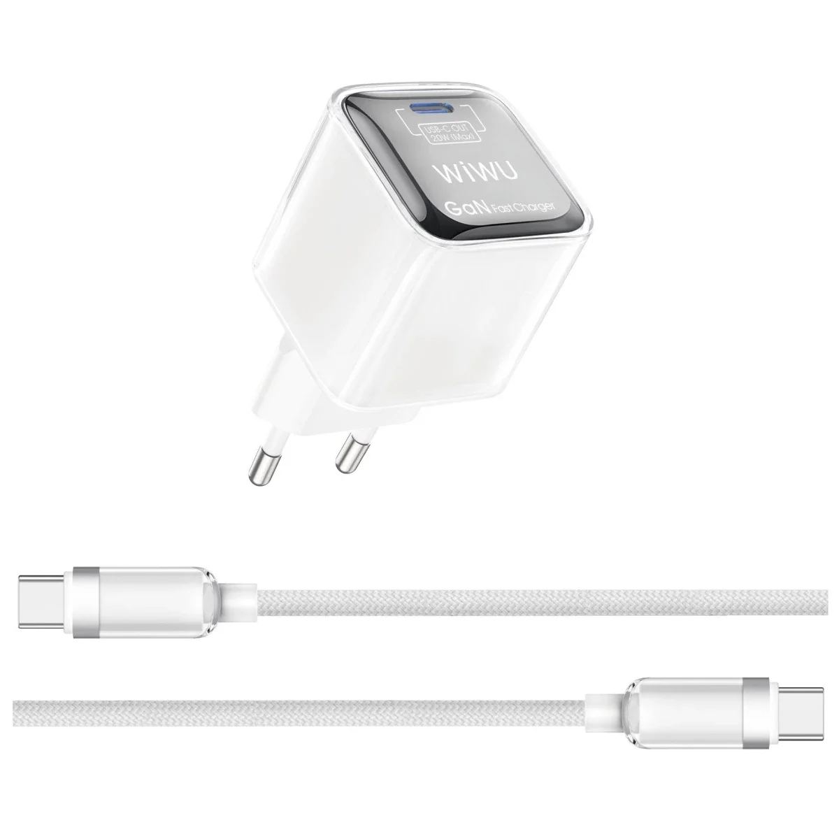 WIWU Jello Wi-U030 20W GaN USB-C Wall Charger with Type-C Cable - White - Image 2