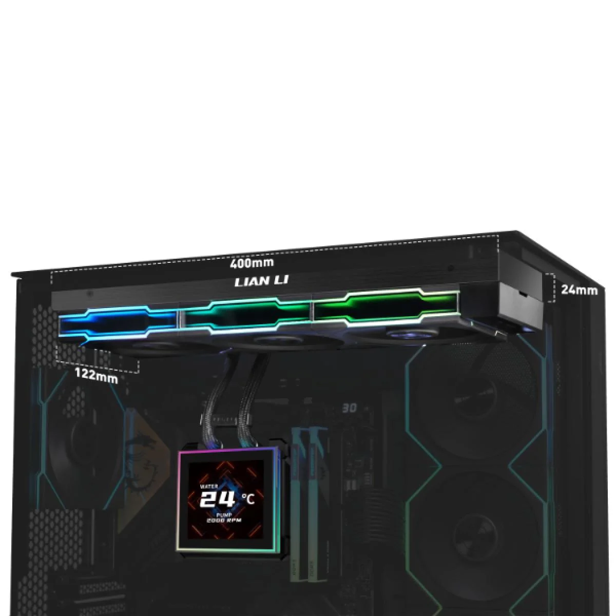 مبرد سائل للمعالج LIAN LI HydroShift II LCD-S 360 أسود ARGB بشاشة IPS 3.4 إنش - Image 3