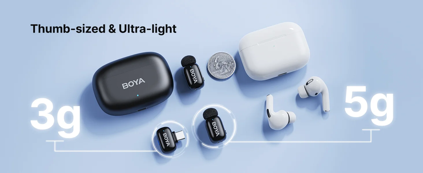 ميكروفون لافالير لاسلكي Boya Mini-14 بمنفذ USB-C وتقليل الضوضاء وبطارية 30 ساعة - Thumbnail 12