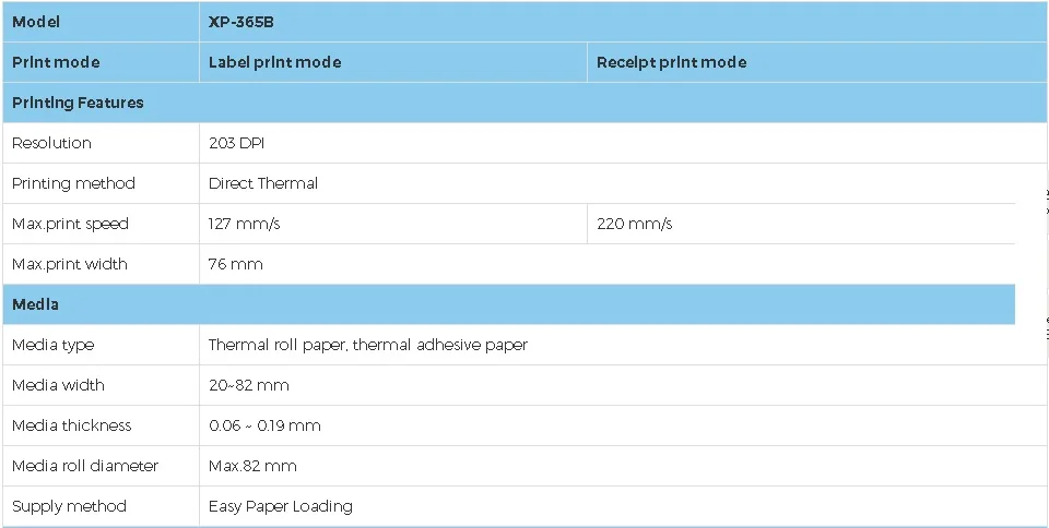 طابعة ملصقات وفواتير حرارية صغيرة Xprinter XP-365B، USB + LAN، سرعة قصوى 127mm/s - Image 8