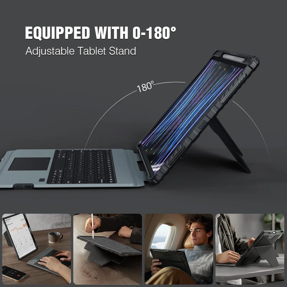 جراب لوحة مفاتيح Nillkin لجهاز iPad Air 13 إنش مع لوحة مفاتيح لاسلكية مضيئة قابلة للفصل ولوحة تتبع وحامل قلم - أسود - Thumbnail 5