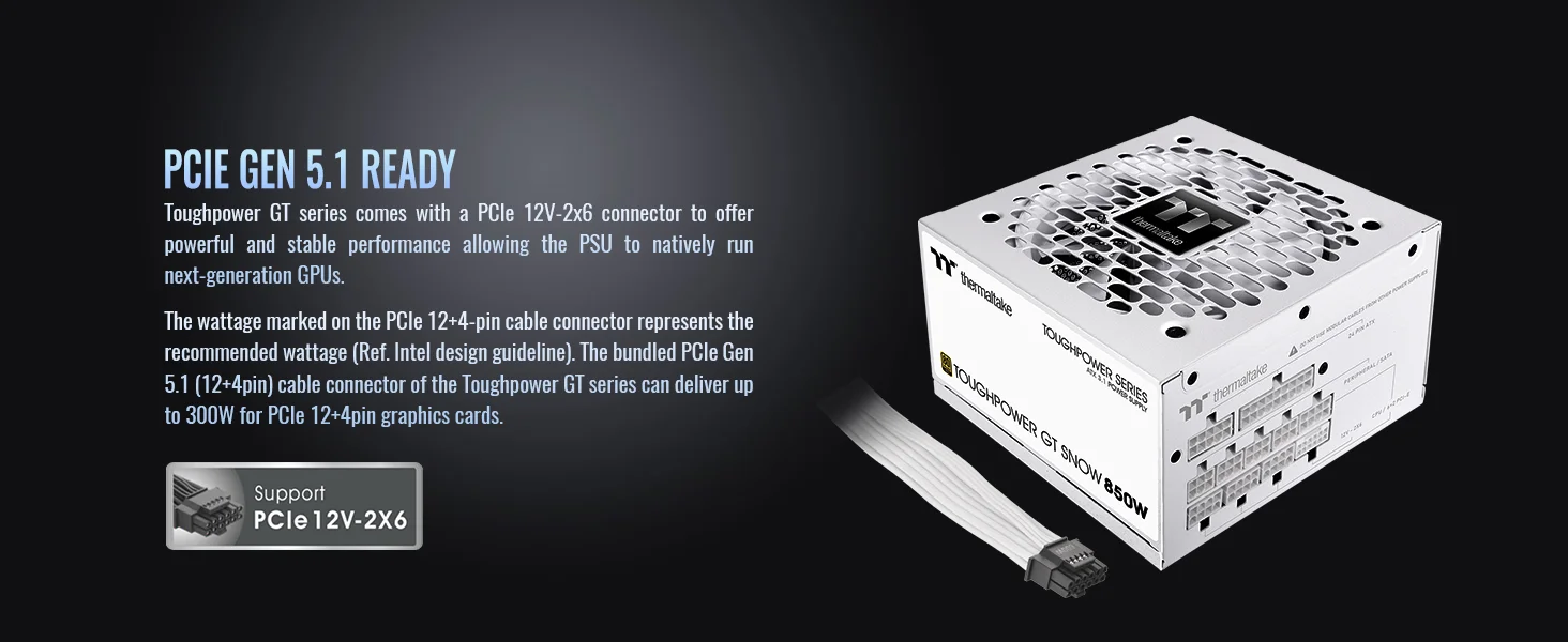 Thermaltake Toughpower GT 850W ATX 3.1 80 Plus Gold Fully Modular Power Supply White - Thumbnail 9