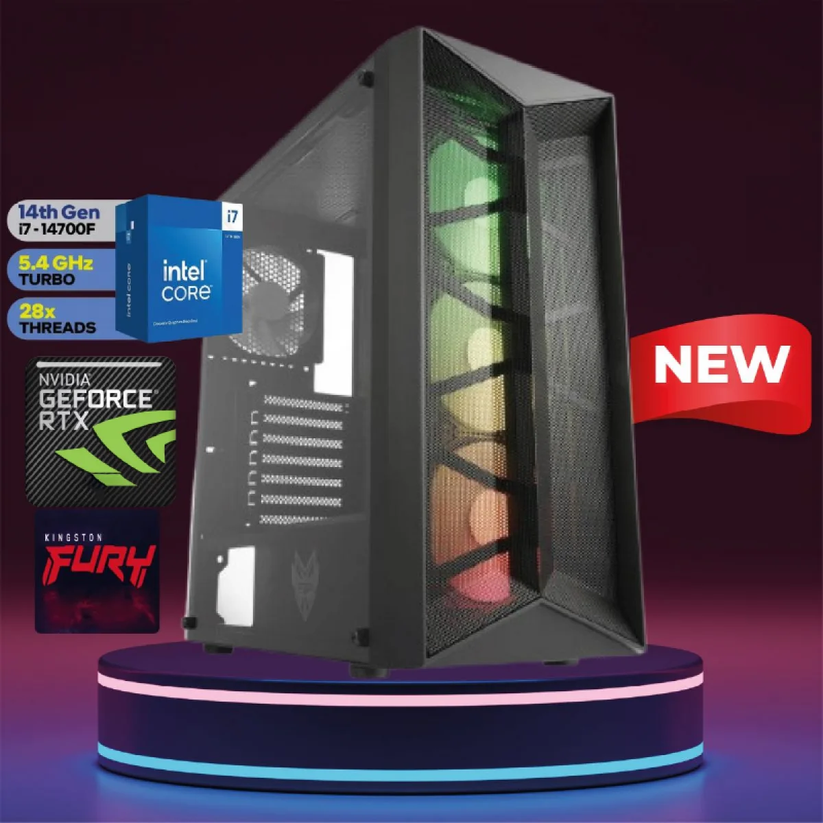 كمبيوتر ألعاب GTS 4.5 مكتبي بمعالج Intel Core i7-14700F 20 نواة وكرت GeForce RTX 5060 8GB وذاكرة 16GB DDR5 بسرعة 6000MHz وتخزين 1TB NV3