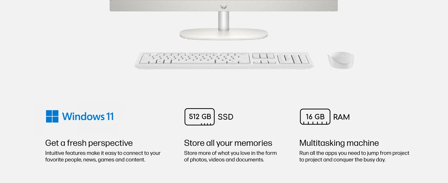 كمبيوتر الكل في واحد HP 27-cr0023ne PC مقاس 27 إنش Full HD IPS بمعالج Intel Core i5-1335U وذاكرة 16GB وتخزين 512GB SSD لون أبيض - Thumbnail 16