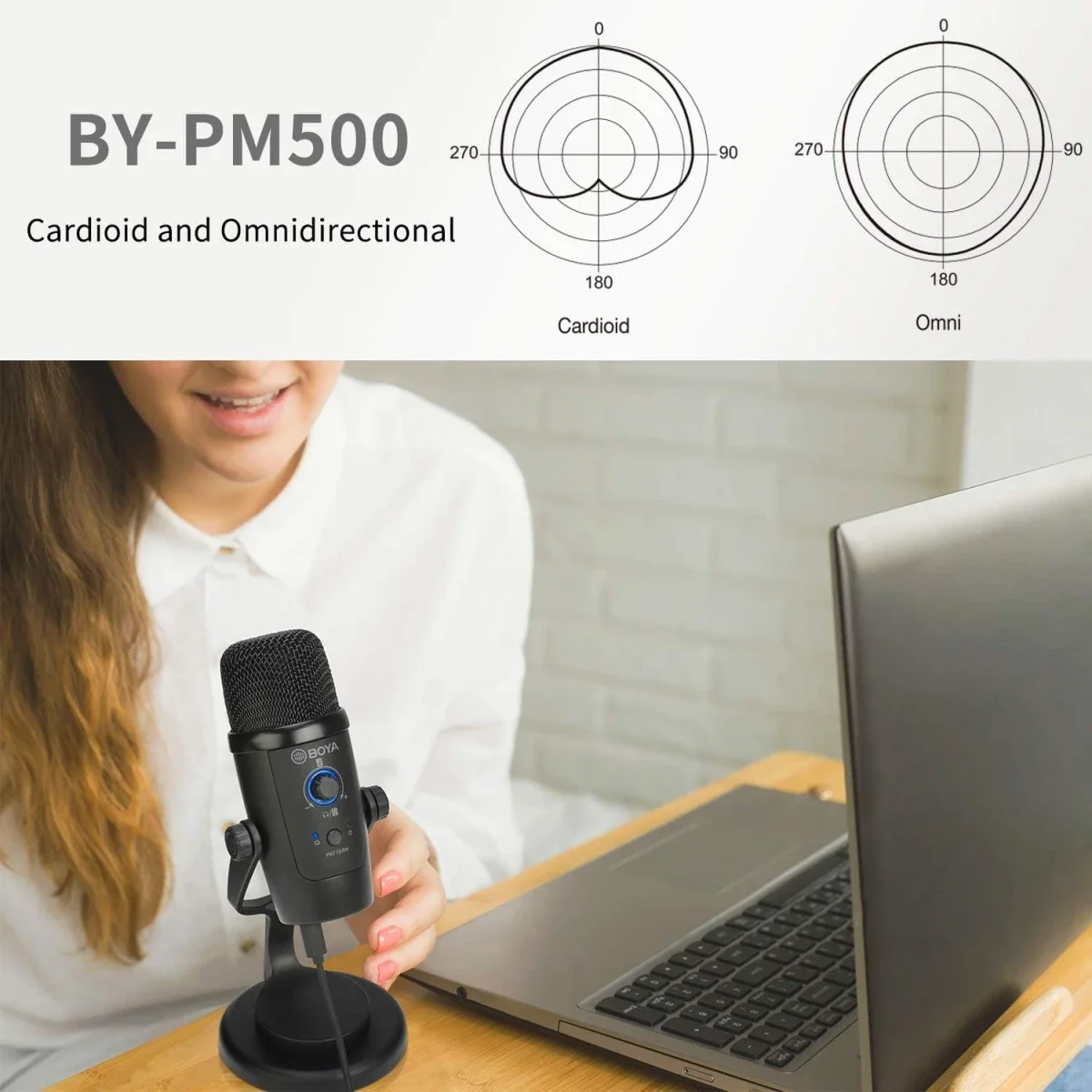 ميكروفون مكثف USB Boya BY-PM500 مع حامل طاولة، أسود - Image 6