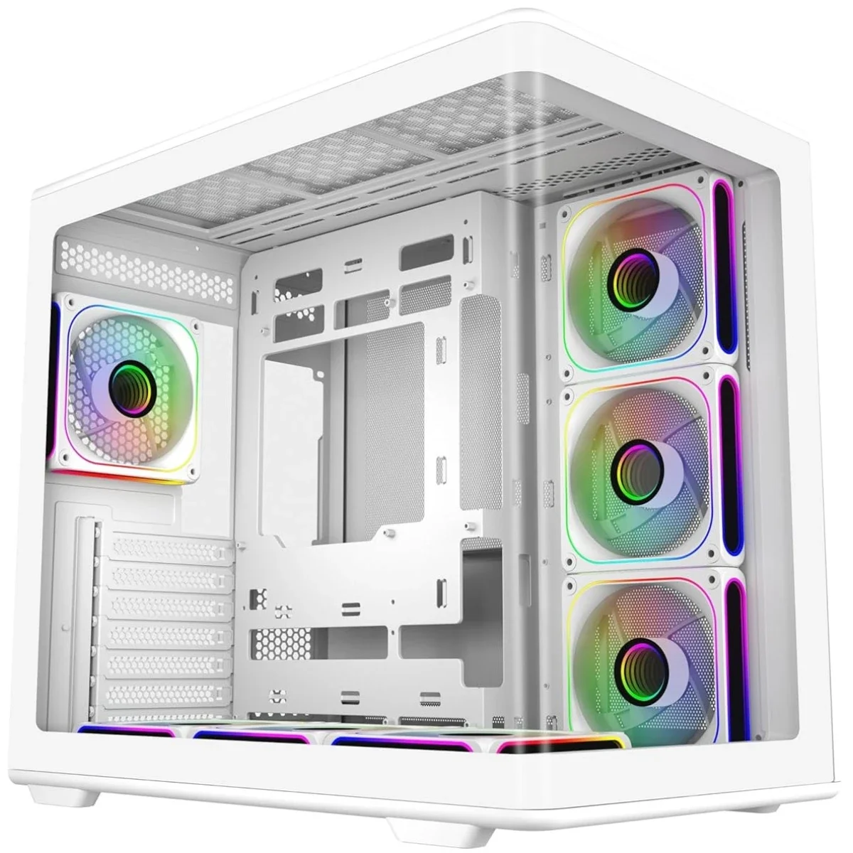 هيكل كمبيوتر Cooler Master Elite 600 ATX Mid-Tower باللون ابيض مع 7 مراوح ARGB عكسيه مثبته مسبقا