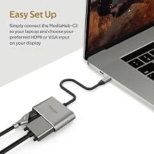 محول USB-C إلى HDMI وVGA من Promate MediaHub-C2 ألمنيوم بدقة 4K ودعم شاشتين - Thumbnail 12