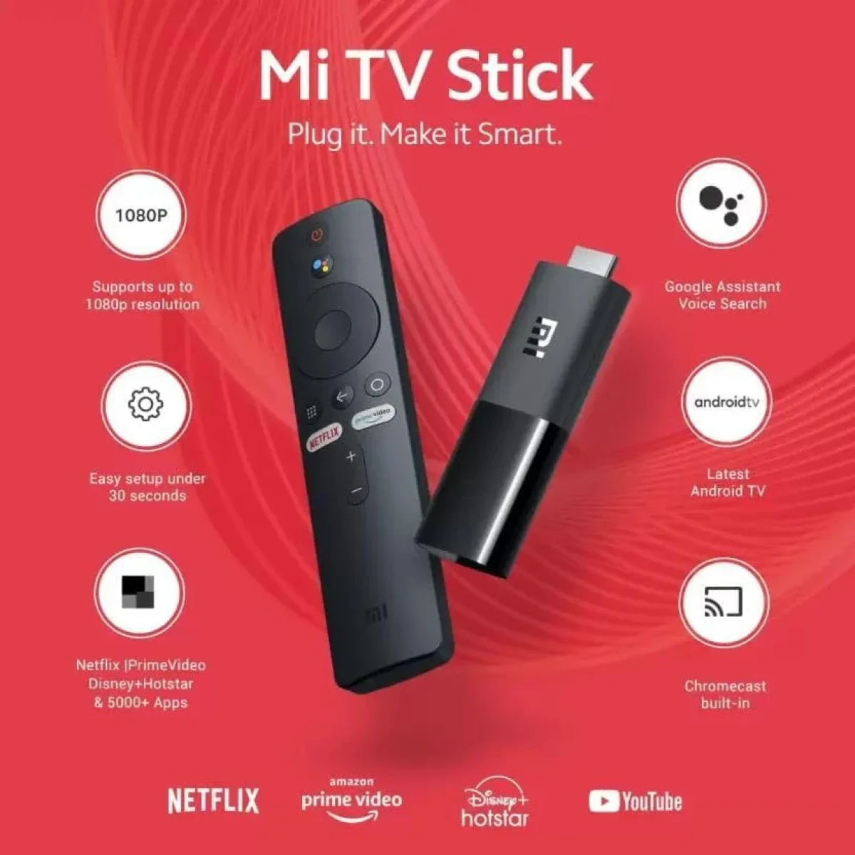 مشغل وسائط بث محمول Xiaomi Mi TV Stick بدقة 1080P، رام 1GB، سعة 8GB، أسود - Thumbnail 4