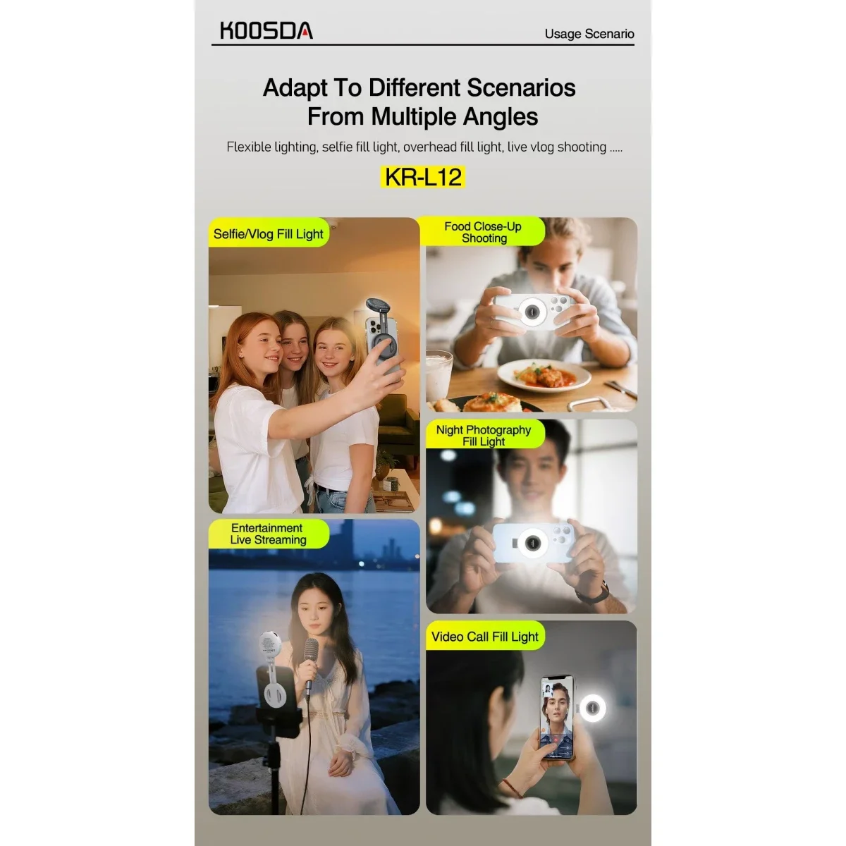 KOOSDA KR-L12 Magnetic Selfie Light with Adjustable Brightness - Image 6