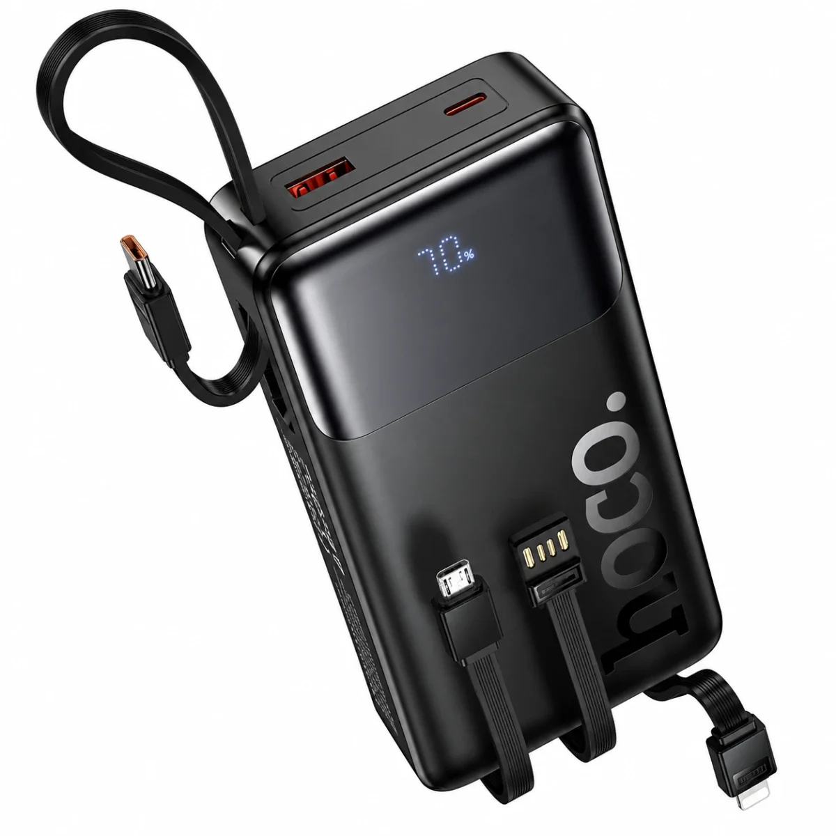 باور بانك HOCO J156A Founder سعة 20000mAh بشحن 22.5W + PD20W وكوابل مدمجة، أسود - Image 4